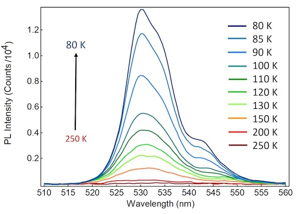 Variation of the Photoluminescence Quantum Yield of CsPbBr3 Perovskite with Temperature